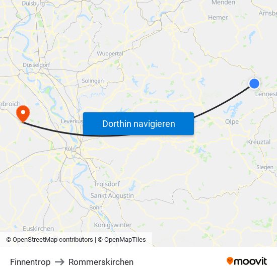 Finnentrop to Rommerskirchen map