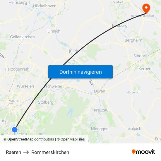 Raeren to Rommerskirchen map