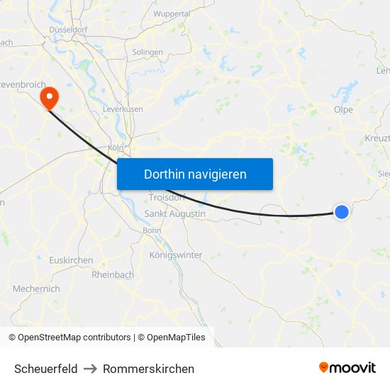 Scheuerfeld to Rommerskirchen map