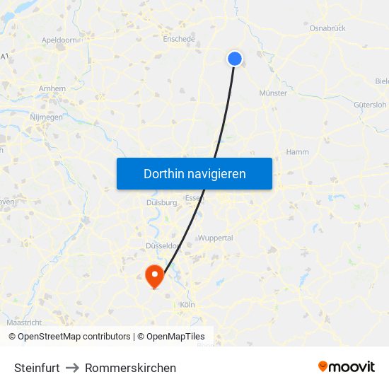 Steinfurt to Rommerskirchen map