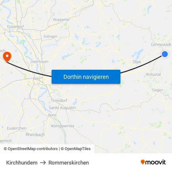 Kirchhundem to Rommerskirchen map