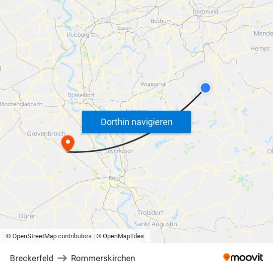 Breckerfeld to Rommerskirchen map