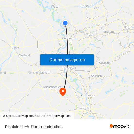 Dinslaken to Rommerskirchen map