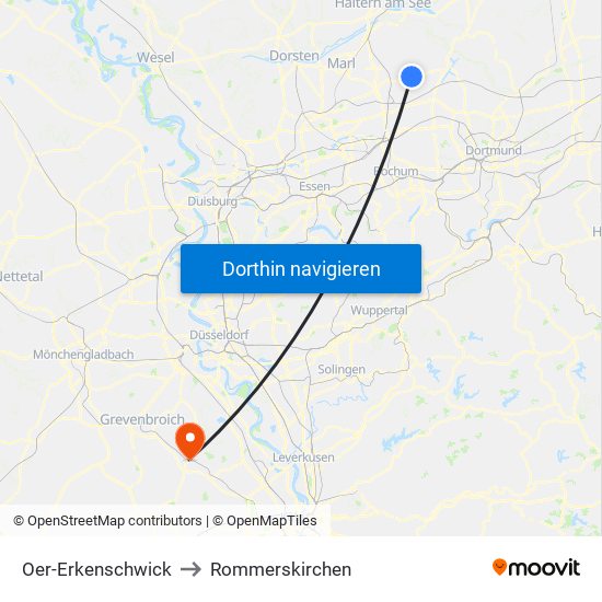 Oer-Erkenschwick to Rommerskirchen map