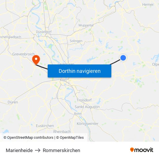 Marienheide to Rommerskirchen map