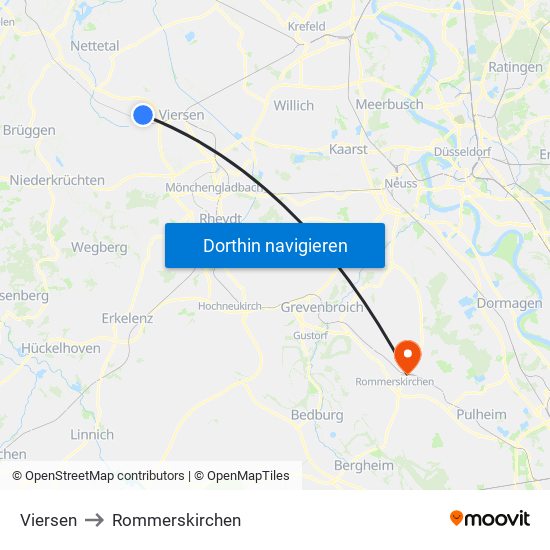 Viersen to Rommerskirchen map