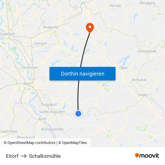 Eitorf to Schalksmühle map