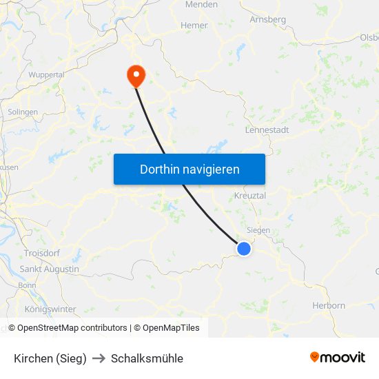 Kirchen (Sieg) to Schalksmühle map