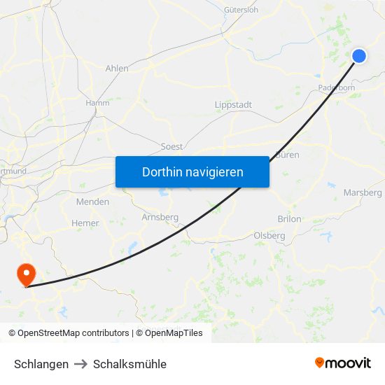 Schlangen to Schalksmühle map