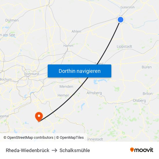 Rheda-Wiedenbrück to Schalksmühle map