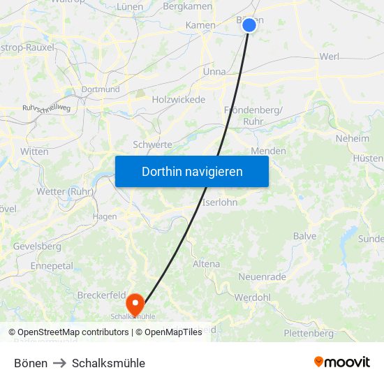 Bönen to Schalksmühle map