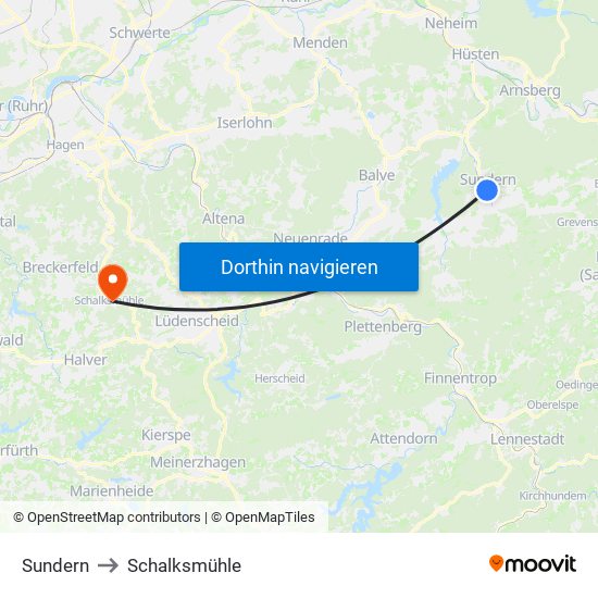 Sundern to Schalksmühle map