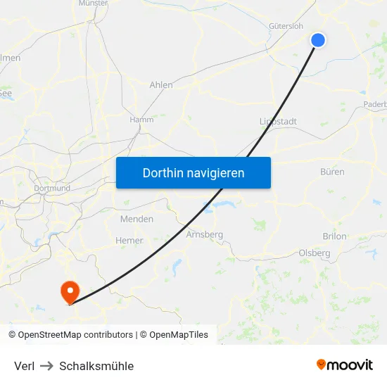Verl to Schalksmühle map