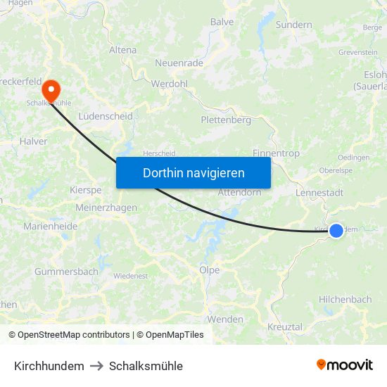 Kirchhundem to Schalksmühle map