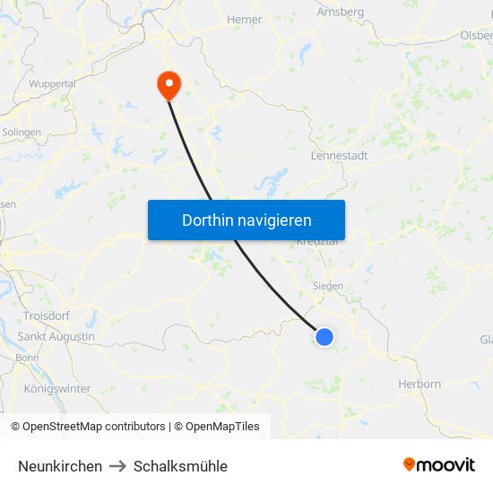 Neunkirchen to Schalksmühle map