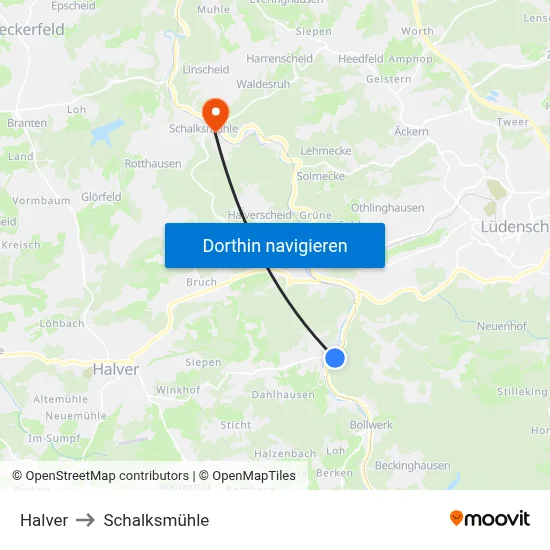 Halver to Schalksmühle map