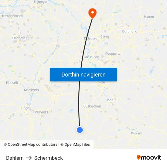 Dahlem to Schermbeck map