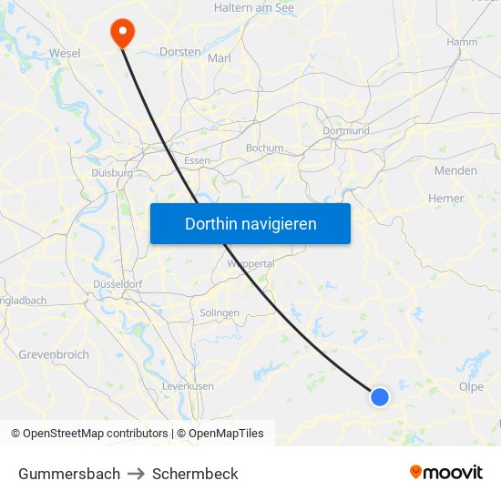 Gummersbach to Schermbeck map