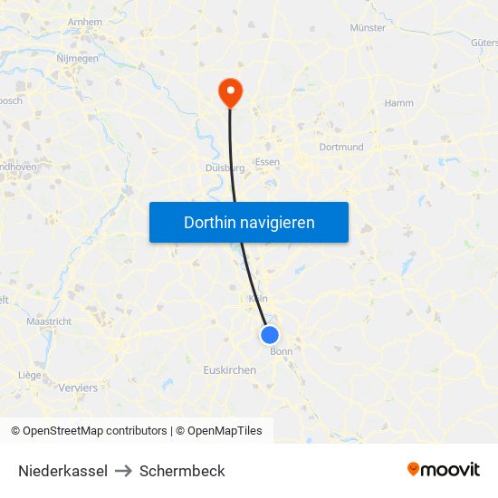 Niederkassel to Schermbeck map