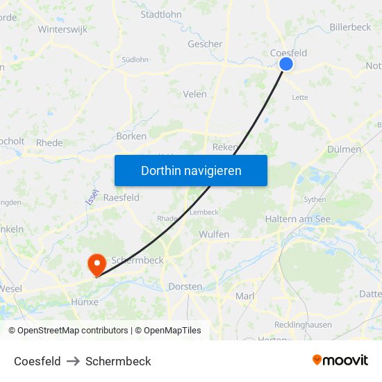 Coesfeld to Schermbeck map