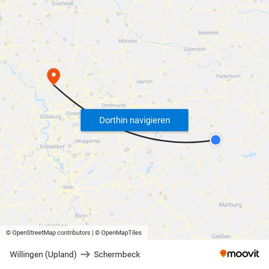 Willingen (Upland) to Schermbeck map