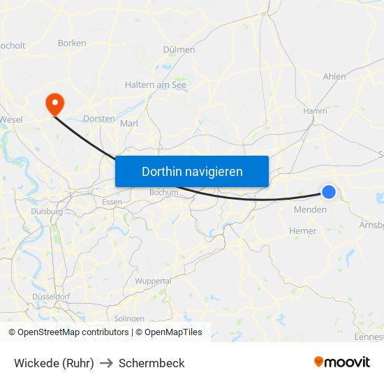 Wickede (Ruhr) to Schermbeck map