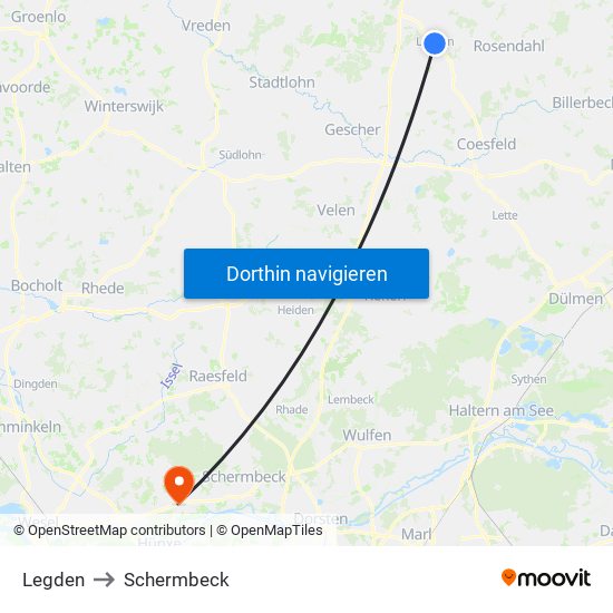 Legden to Schermbeck map