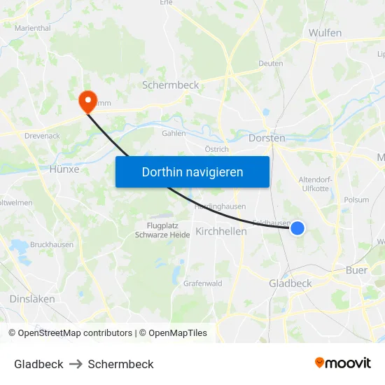 Gladbeck to Schermbeck map