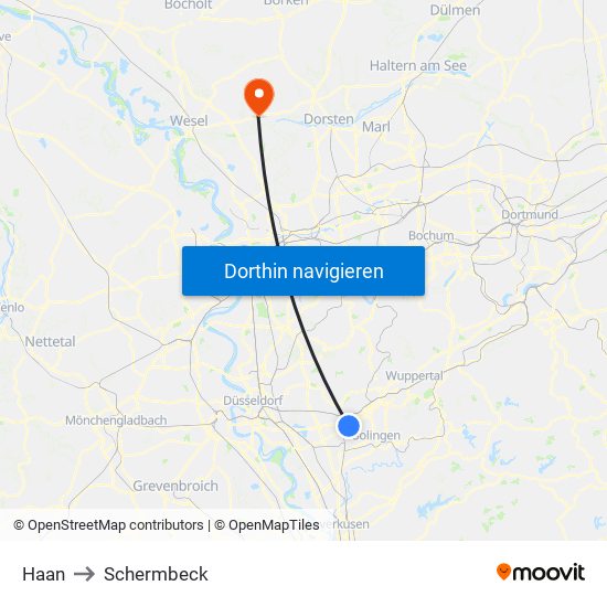 Haan to Schermbeck map