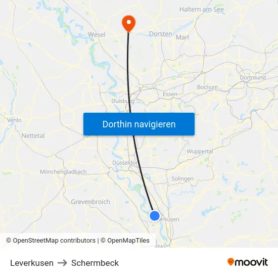 Leverkusen to Schermbeck map