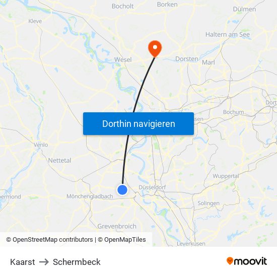 Kaarst to Schermbeck map