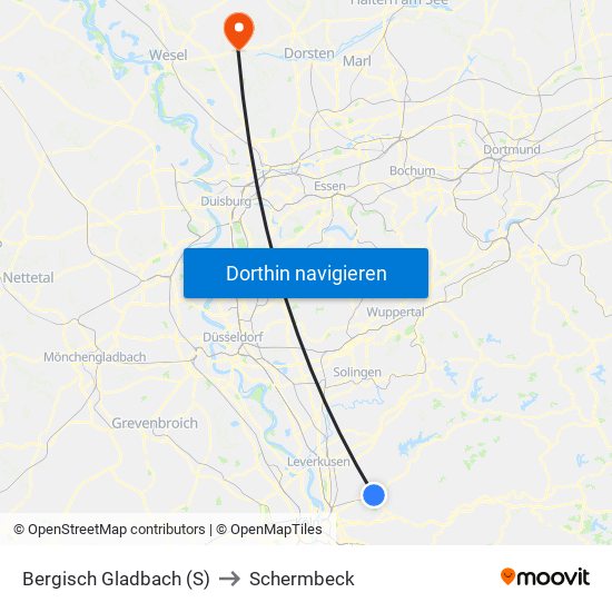 Bergisch Gladbach (S) to Schermbeck map