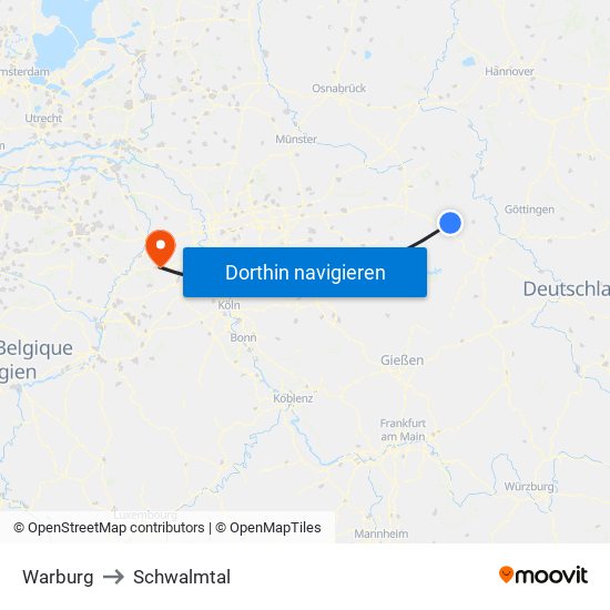 Warburg to Schwalmtal map