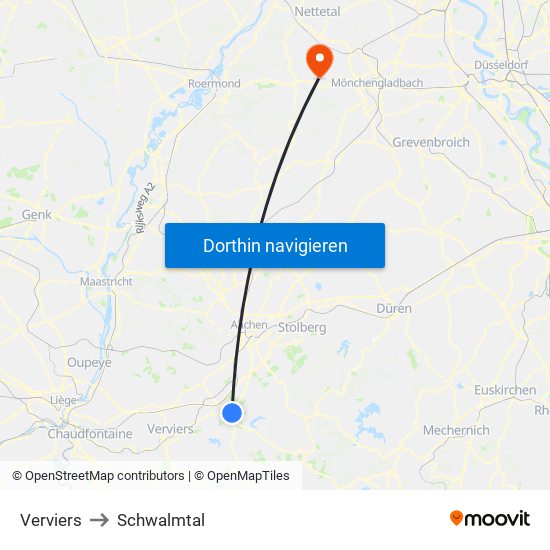 Verviers to Schwalmtal map