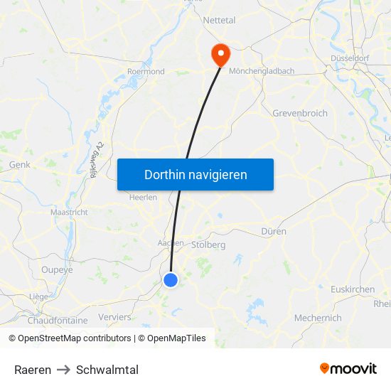 Raeren to Schwalmtal map
