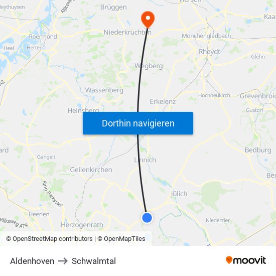 Aldenhoven to Schwalmtal map