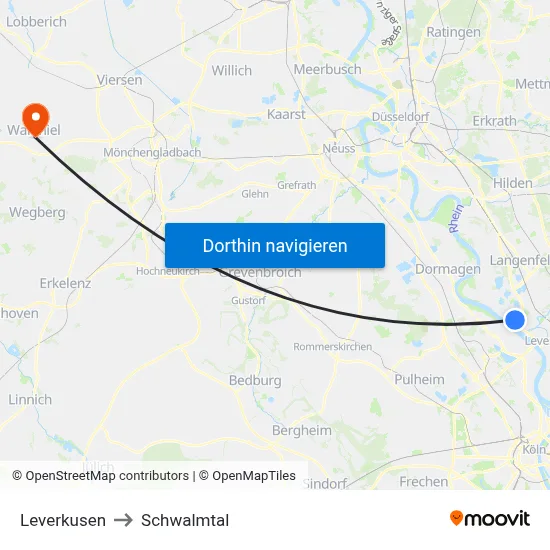 Leverkusen to Schwalmtal map