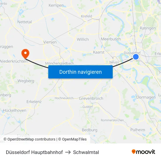 Düsseldorf Hauptbahnhof to Schwalmtal map