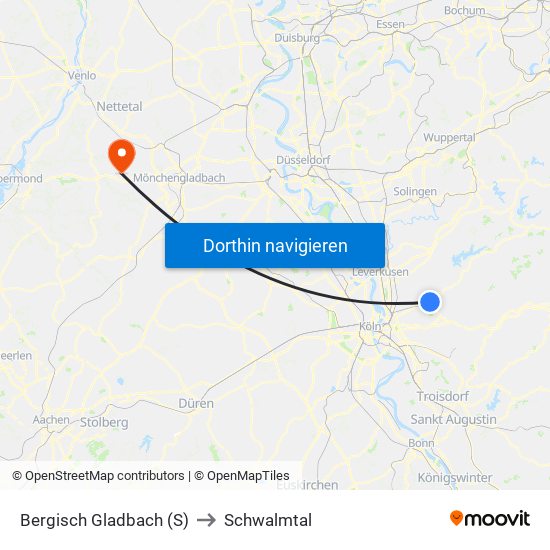 Bergisch Gladbach (S) to Schwalmtal map