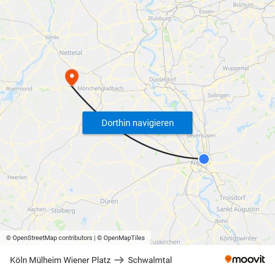 Köln Mülheim Wiener Platz to Schwalmtal map