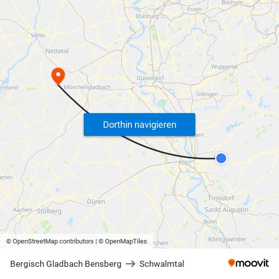 Bergisch Gladbach Bensberg to Schwalmtal map