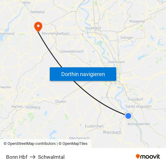 Bonn Hbf to Schwalmtal map