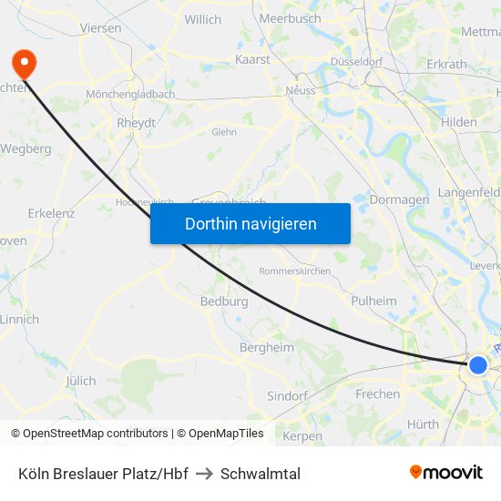 Köln Breslauer Platz/Hbf to Schwalmtal map