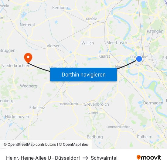 Heinr.-Heine-Allee U - Düsseldorf to Schwalmtal map