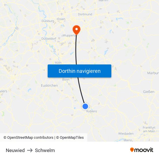 Neuwied to Schwelm map