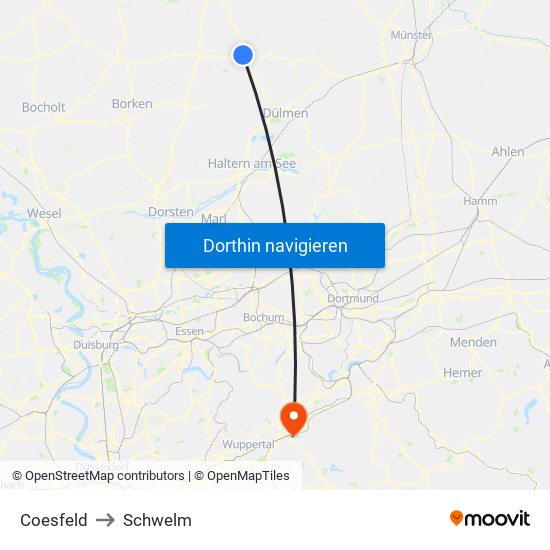 Coesfeld to Schwelm map