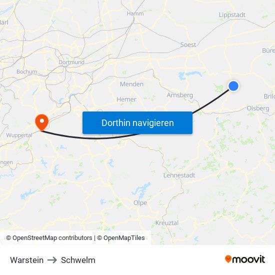 Warstein to Schwelm map