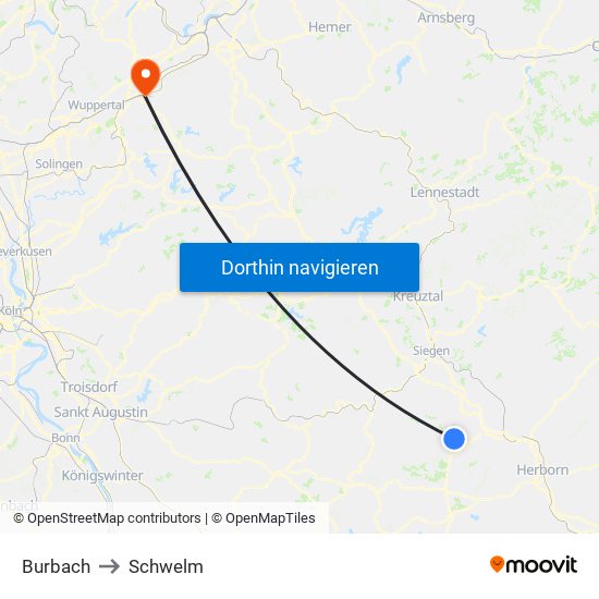 Burbach to Schwelm map