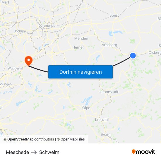 Meschede to Schwelm map