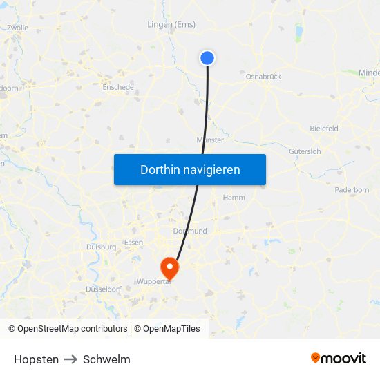 Hopsten to Schwelm map